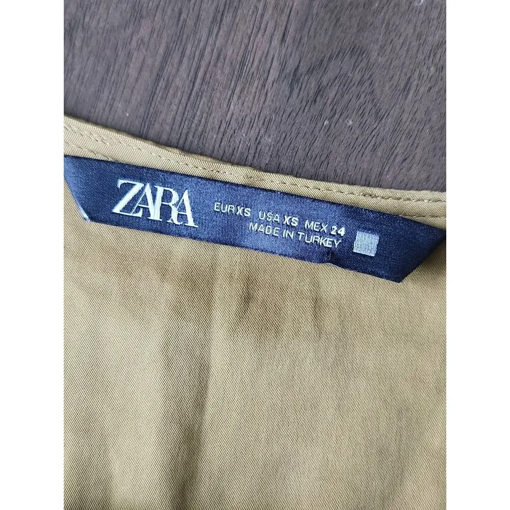 Zara Satin Contrast Slip Camisole Midi Dress Sheer Lace Panel Olive green Xs - Picture 5 of 11